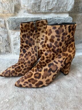 Brand New Marc Fisher LTD Ulani Leopard Print Pointed Toe Ankle Boots - Brown